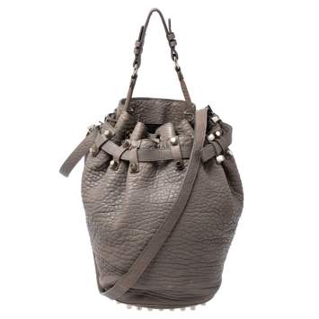 Pre Owned Alexander Wang Taupe Textured Leather Diego Bucket Bag