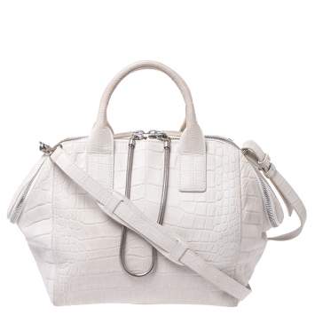 Pre Owned Alexander Wang White Crocodile Embossed Leather Jamie Satchel