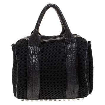 Pre Owned Alexander Wang Black Leather and Fabric Crochet Rocco Bag