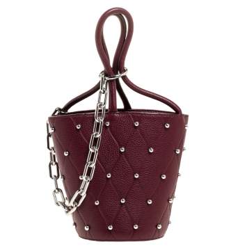Pre Owned Alexander Wang Burgundy Leather Mini Roxy Studded Bucket Bag