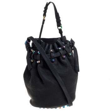 Pre Owned Alexander Wang Black Textured Leather Diego Bucket Bag