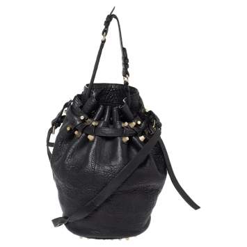 Pre Owned Alexander Wang Black Textured Leather Diego Bucket Bag