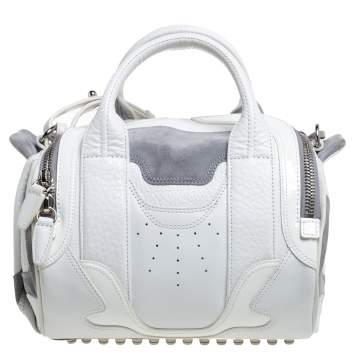 Pre Owned Alexander Wang White Leather and Suede Small Rockie Sneaker Satchel
