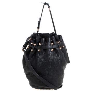 Pre Owned Alexander Wang Black Textured Leather Diego Bucket Bag