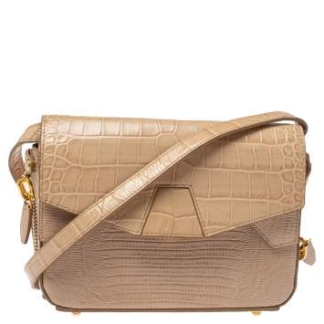 Pre Owned Alexander Wang Beige Croc and Lizard Embossed Leather Devere Tri Fold Bag