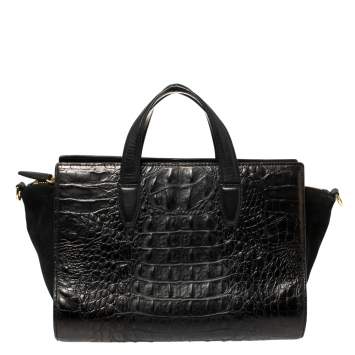 Pre Owned Alexander Wang Black Croc Embossed Leather Pelican Tote