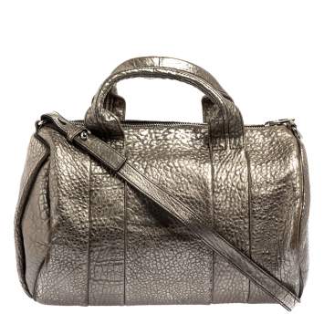 Pre Owned Alexander Wang Metallic Grey Pebbled Leather Rocco Duffle Bag