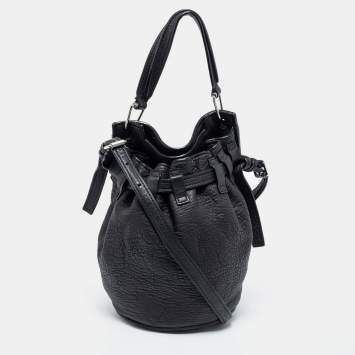 Pre Owned Alexander Wang Black Textured Leather Diego Bucket Bag
