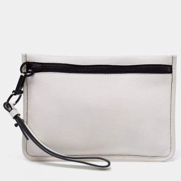 Pre Owned Alexander Wang White/Black Leather Slim Wristlet Clutch