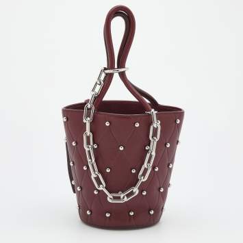 Pre Owned Alexander Wang Burgundy Leather Mini Roxy Studded Bucket Bag