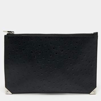 Pre Owned Alexander Wang Black Ostrich Embossed Leather Clutch