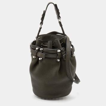 Pre Owned Alexander Wang Dark Olive Leather Studded Diego Bucket Bag