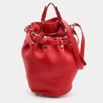 Pre Owned Alexander Wang Orange Textured Leather Diego Bucket Bag