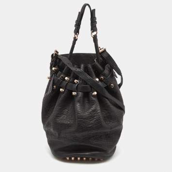 Pre Owned Alexander Wang Black Textured Leather Diego Bucket Bag