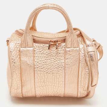 Pre Owned Alexander Wang Rose Gold Pebbled Leather Small Rockie Satchel
