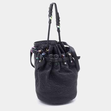 Pre Owned Alexander Wang Black Textured Leather Diego Bucket Bag
