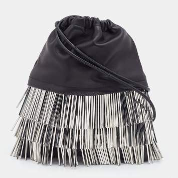 Pre Owned Alexander Wang Black Leather Ryan Fringe Bucket Bag