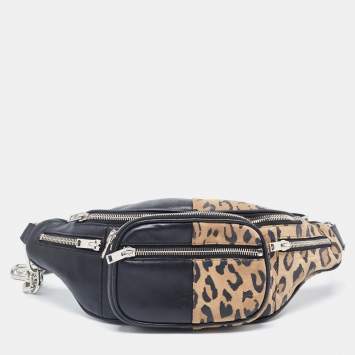 Pre Owned Alexander Wang Black/Beige Leopard Print Leather Attica Belt Bag