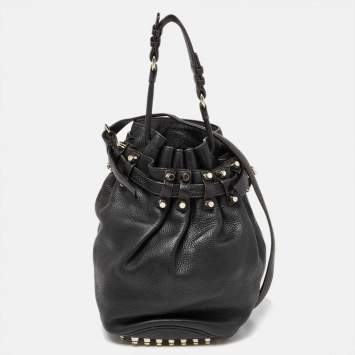 Pre Owned Alexander Wang Black Textured Leather Diego Bucket Bag