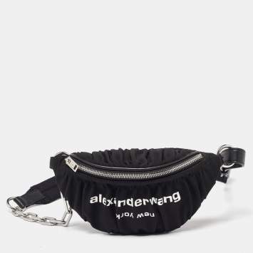 Pre Owned Alexander Wang Black Nylon and Leather Attica Ruched Belt Bag