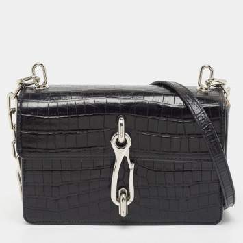 Pre Owned Alexander Wang Black Croc Embossed Leather Hook Shoulder Bag