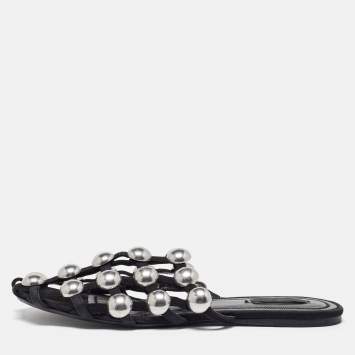 Pre Owned Alexander Wang Black Suede Amelia Studded Flat Slides Size 40
