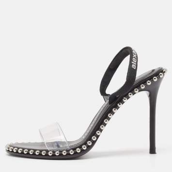 Pre Owned Alexander Wang Black Fabric and PVC Studded Nova Sandals Size 37