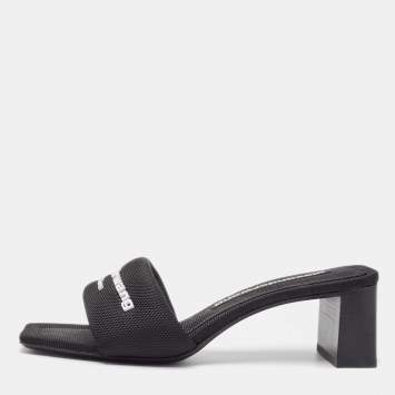 Pre Owned Alexander Wang Black Canvas Anya Slide Sandals Size 36
