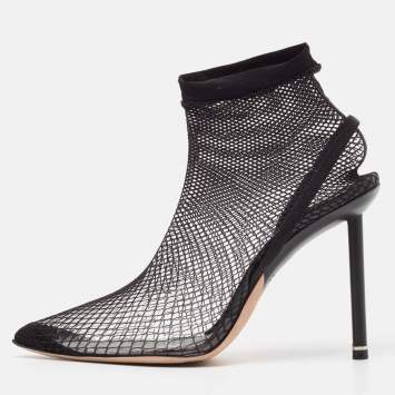 Pre Owned Alexander Wang Black Knit Fabric and PVC Caden Booties Size 37.5