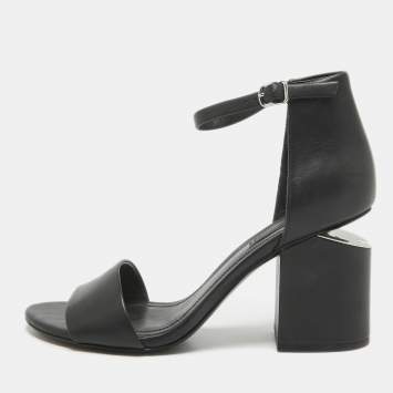 Pre Owned Alexander Wang Black Leather Block Heel Abby Sandals Size 37
