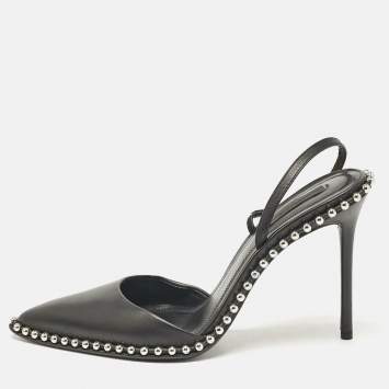 Pre Owned Alexander Wang Black Leather Nova Studded Rina Slingback Pumps Size 39