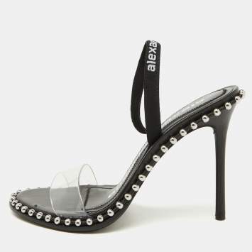 Pre Owned Alexander Wang Black PVC Studded Slingback Nova Sandals Size 35
