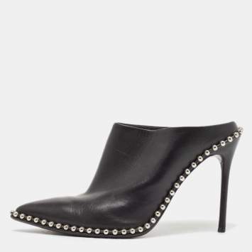 Pre Owned Alexander Wang Black Leather Eri Studded Pointed Toe Mules Size 39