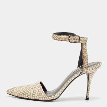 Alexander Wang Beige/Black Snakeskin Leather Ankle Strap Pumps Size 38