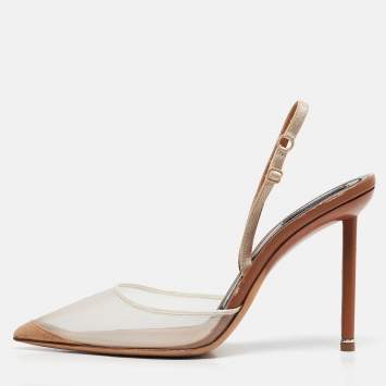 Alexander Wang Beige Mesh and Leather Lovisa Ankle Strap Pumps Size 39