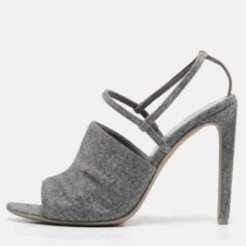Pre Owned Alexander Wang Grey Wool Fabric Maryna Peep Toe Slingback Sandals Size 38