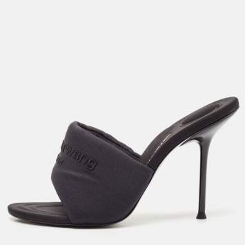 Pre Owned Alexander Wang Black Fabric Slide Sandals Size 38