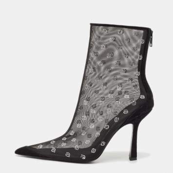 Alexander Wang  Black Mesh and Suede Delphine Ankle Boots Size 41