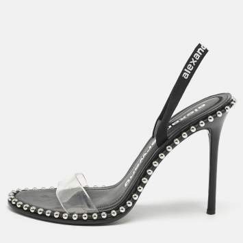 Alexander Wang Black PVC and Stretch Band Nova Studded Slingback Sandals Size 39.5