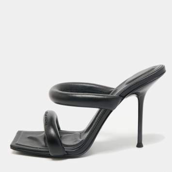 Alexander Wang Black Leather Julie Tubular Slide Sandals Size 39
