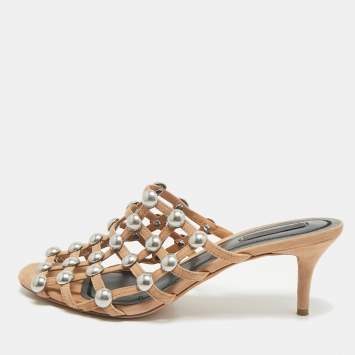 Pre Owned Alexander Wang Nude Suede Sadie Studded Caged Mule Sandals Size 39