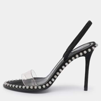 Pre Owned Alexander Wang Black/Transparent Suede and PVC Nova Slingback Sandals Size 37