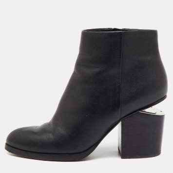 Pre Owned Alexander Wang Black Leather Gabi Ankle Length Boots Size 36.5