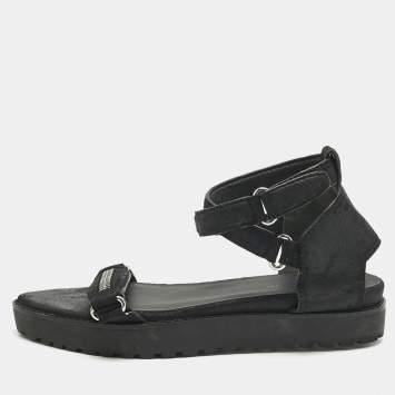 Pre Owned Alexander Wang Black Nubuck Leather Ankle Flat Sandals Size 37