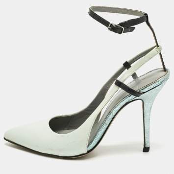 Pre Owned Alexander Wang Blue Texture Leather and Leather Ankle Strap Pumps Size 36