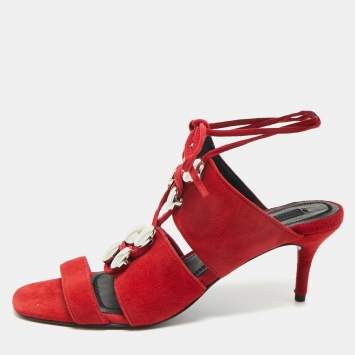 Pre Owned Alexander Wang Red Suede Allegra Ankle Strap Sandals Size 37