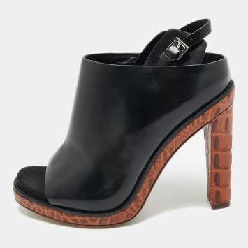 Pre Owned Alexander Wang Black Leather and Ostrich Leather Ankle Strap Sandals Size 37