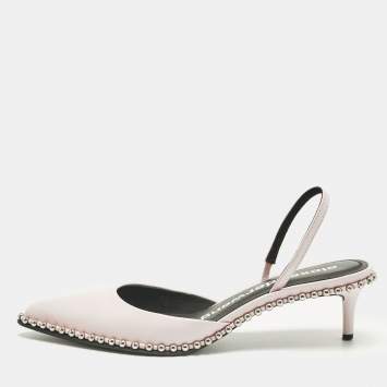 Pre Owned Alexander Wang Light Pink Leather Nova Studded Rina Slingback Pumps Size 38.5