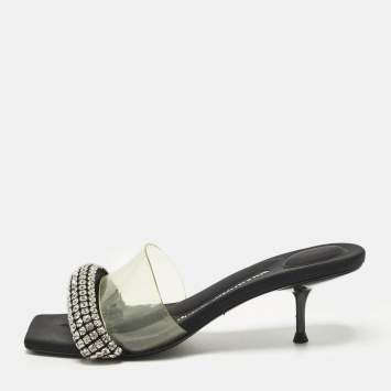 مملوكة مسبقًا Alexander Wang Jessie Size 37 Black/Transparent  Fabric and PVC Slide Sandals