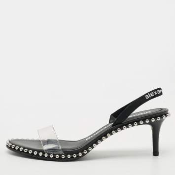 Pre Owned صندل أليكساندر وانغ نوفا سير خلفي مرصع بي في سي أسود مقاس 38.5